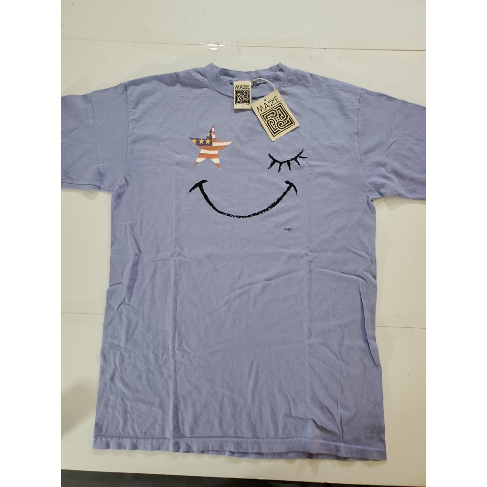 Vtg 1996 MAZE T-Shirt NWT Deadstock 90s‎ Graphic Smiley Face Star USA Made